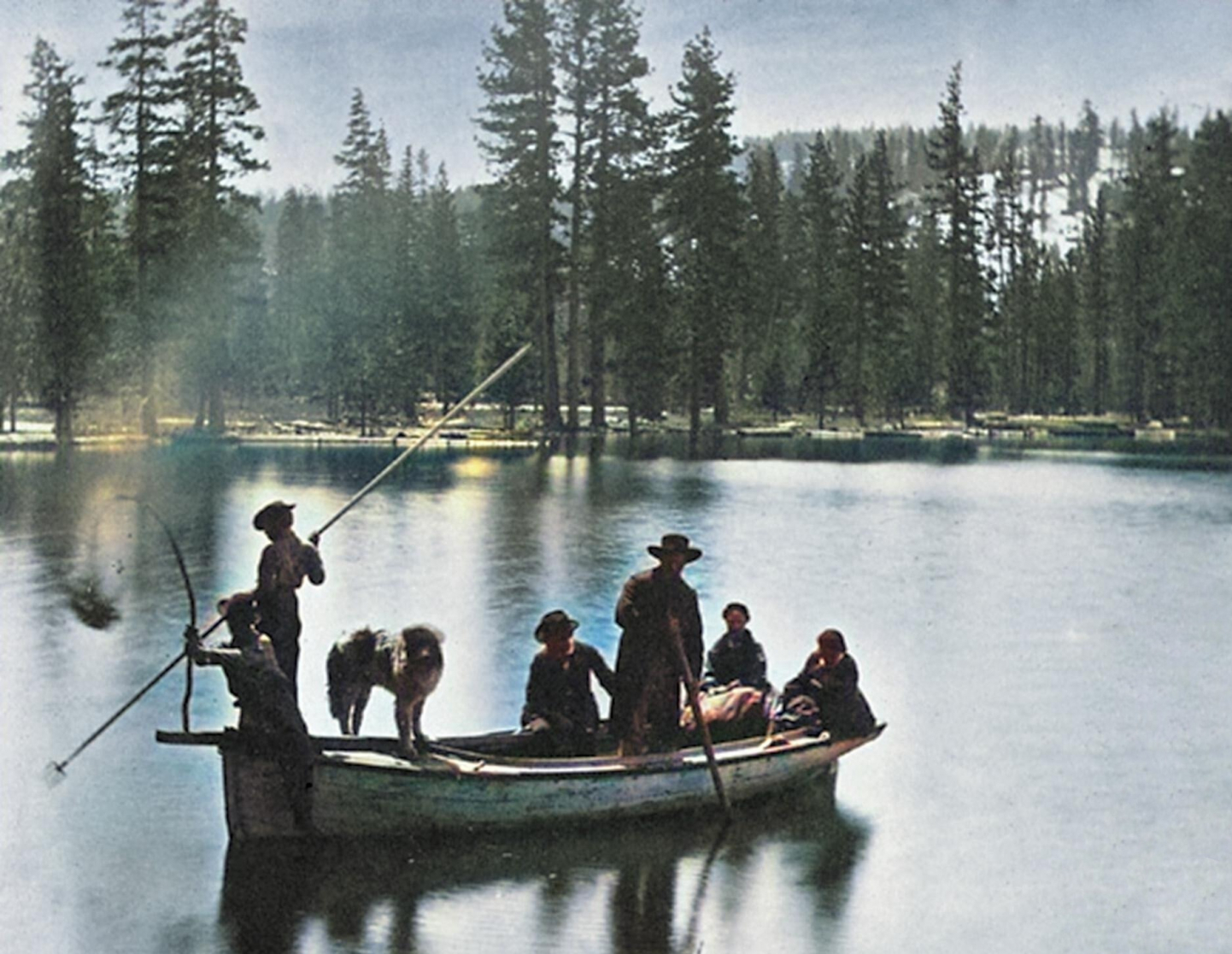 gallery/1866 torchlight fish spearing donner lake colorized